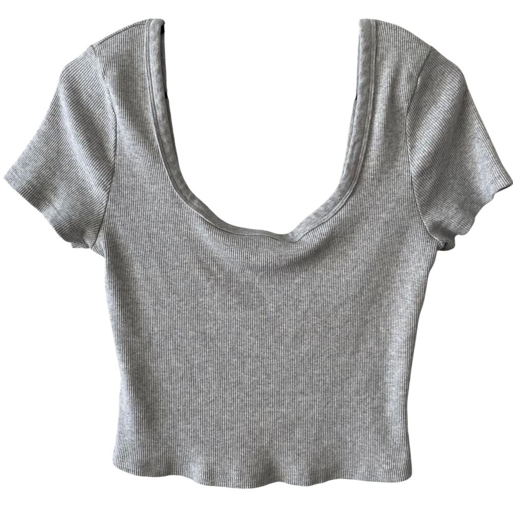 UNIVERSAL THREAD NWOT Gray Ribbed Scoop Neck Crop Top Size Medium Stretch